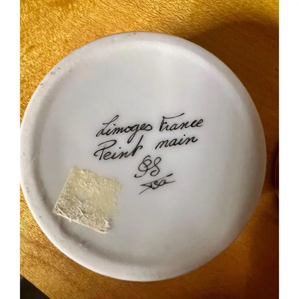 Vintage Limoges France Hand Painted Porcelain Trinket Box Peint Main Signed GS